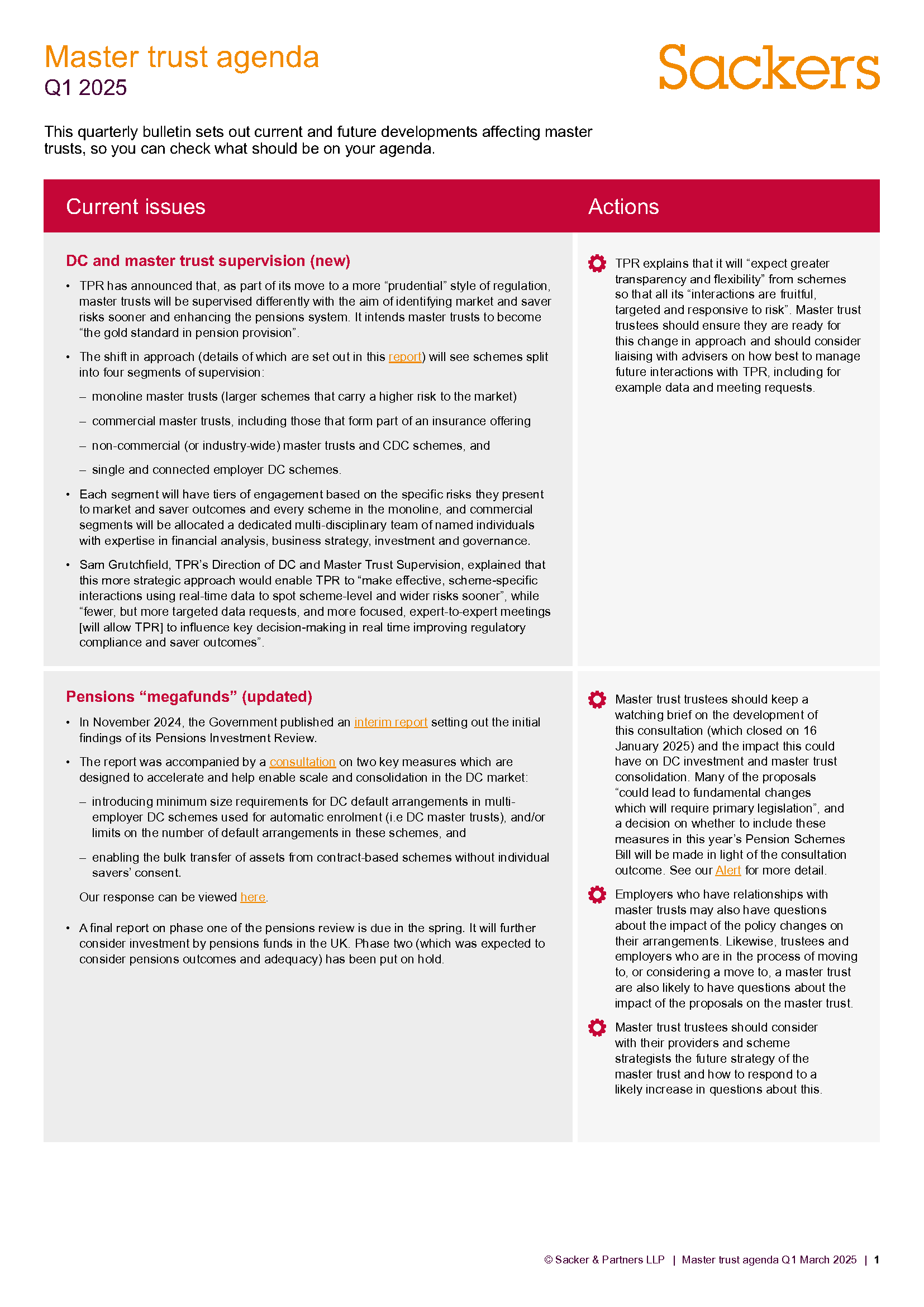 Latest master trust agenda