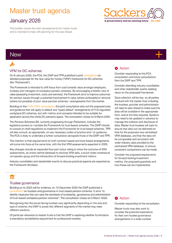 Latest master trust agenda