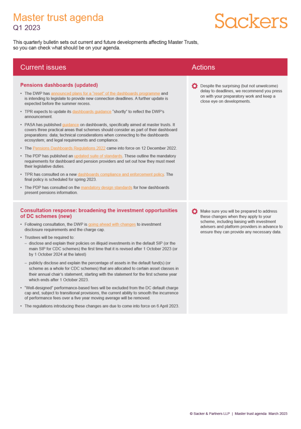Latest master trust agenda